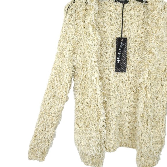 Janet Paris Open Front Cardigan Womens Size S/M Cream Gold Metallic Pockets NEW - Picture 10 of 16